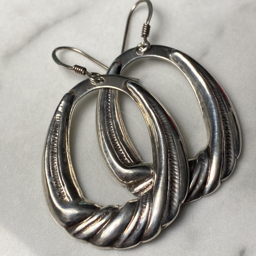 Lightweight hollow form sterling‎ silver statement earrings